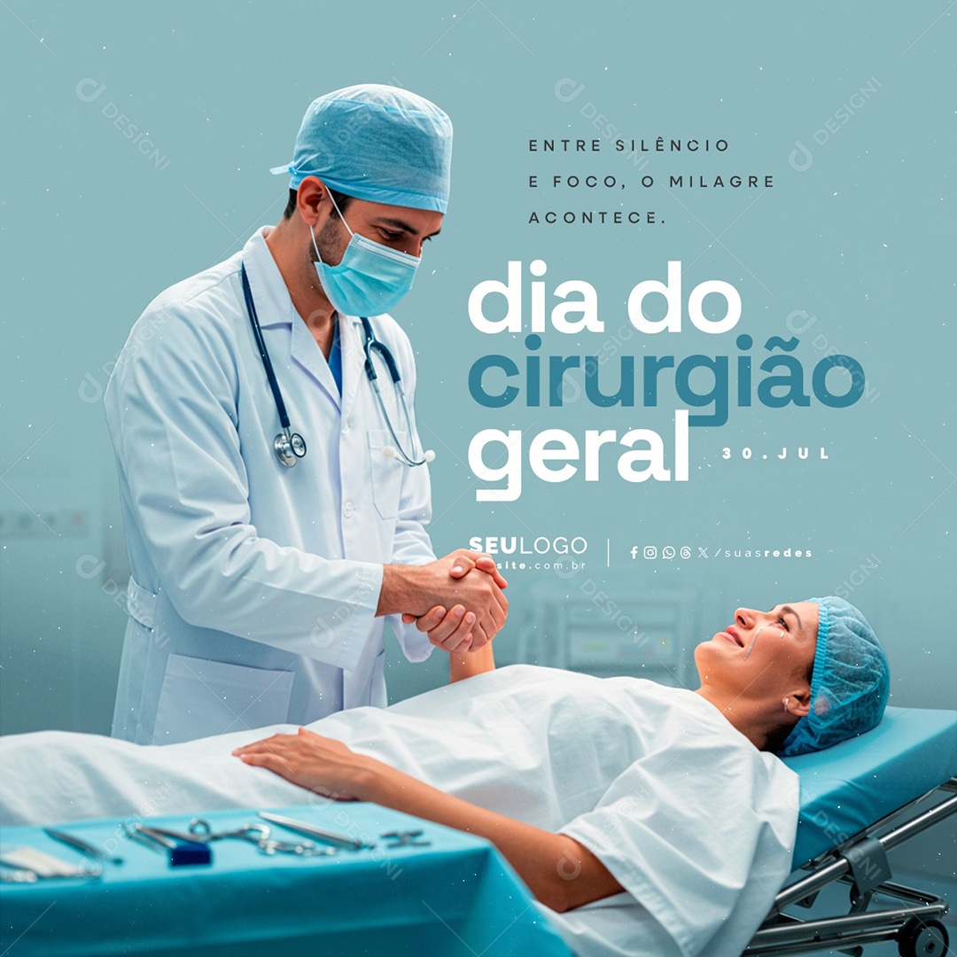 Dia do Cirurgião Geral 30 de Julho Entre Silêncio e Foco Social Media PSD Editável