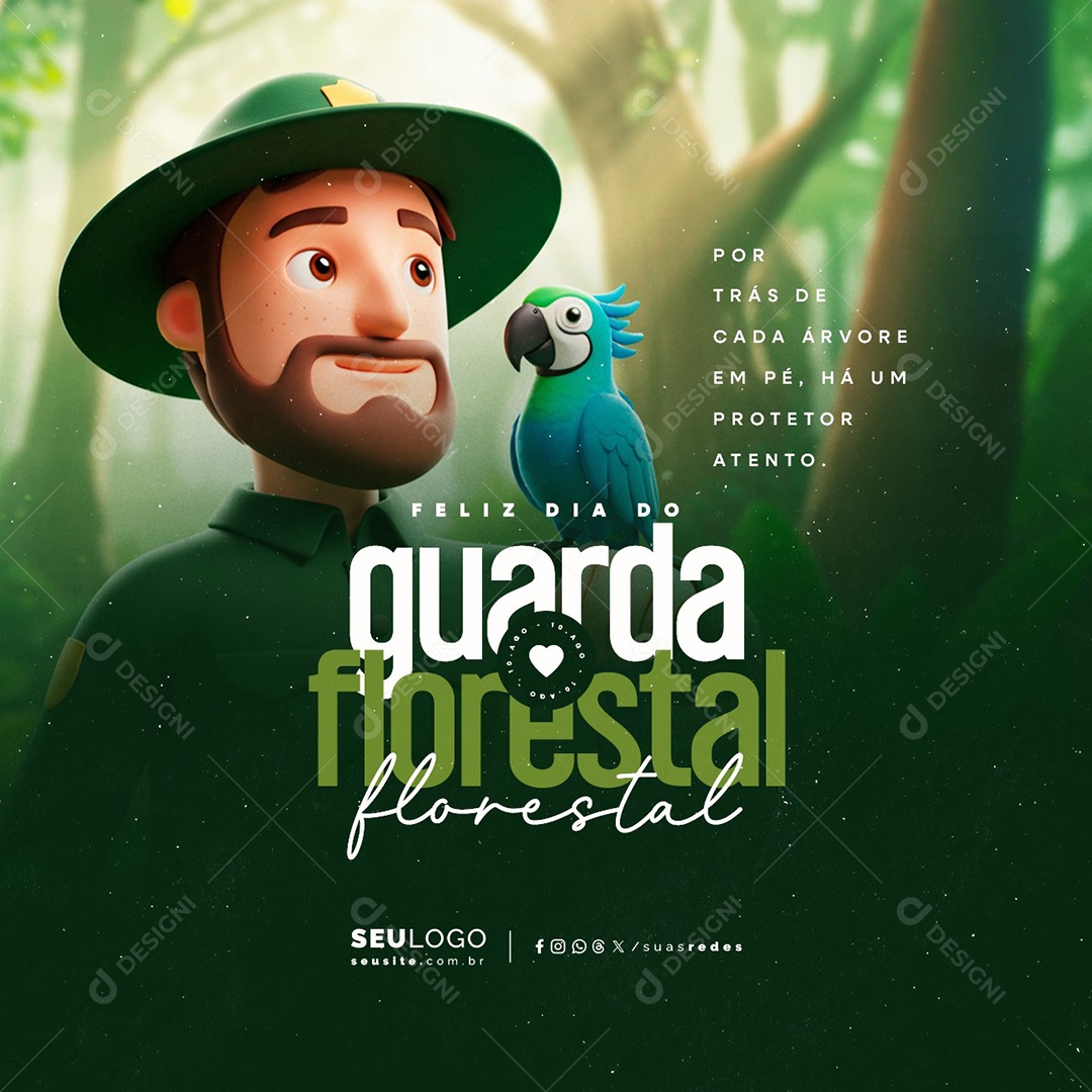 Feliz Dia do Guarda Florestal 31 de Julho Por Trás de Cada Árvore Social Media PSD Editável
