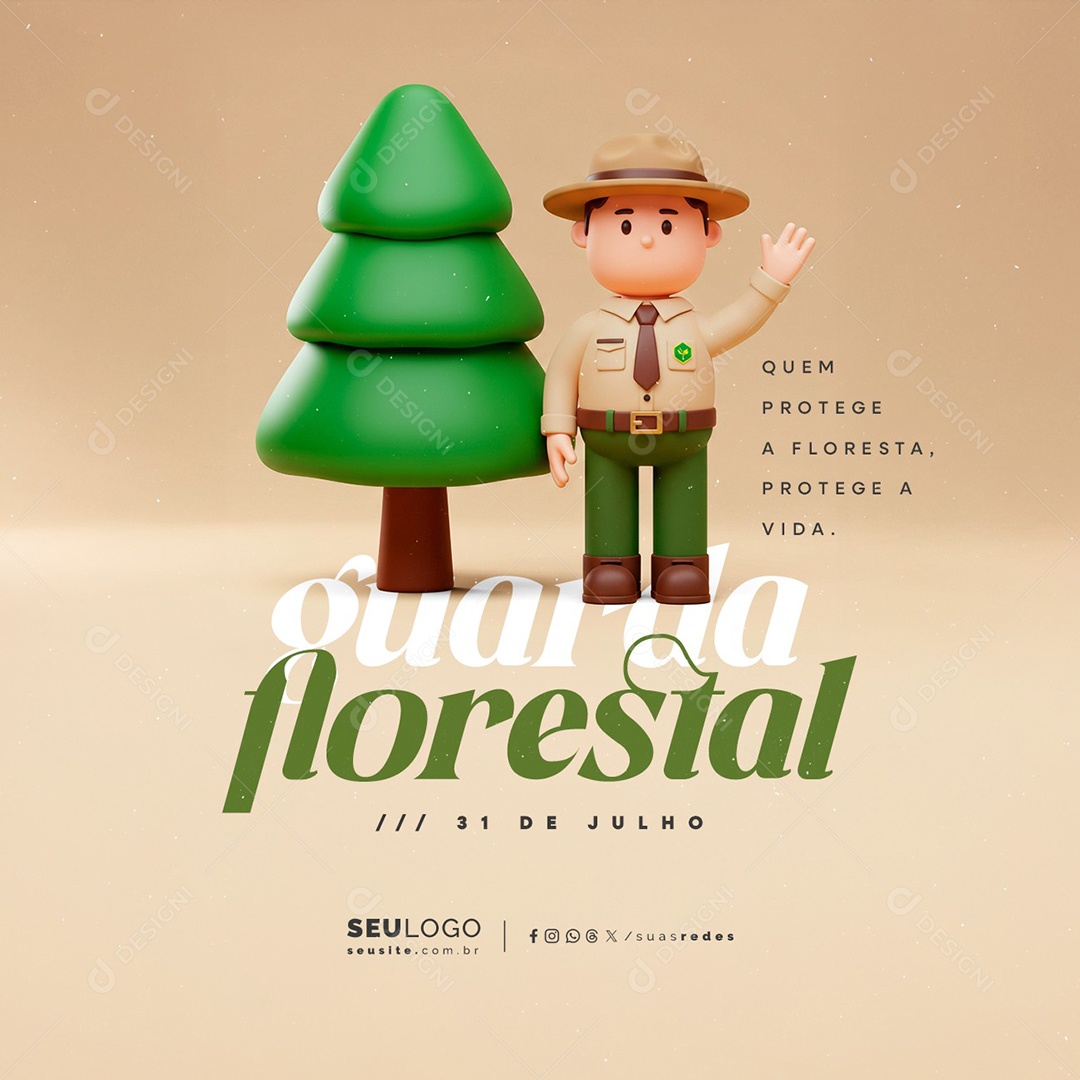 Dia do Guarda Florestal 31 de Julho Quem Protege a Floresta Social Media PSD Editável