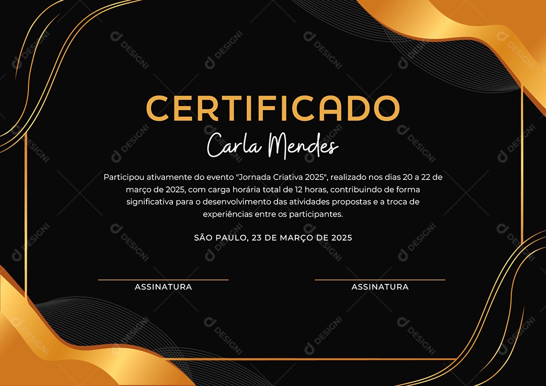 Certificado Jornada Criativa 2025 Carla Mendes Vetor AI + EPS Editável