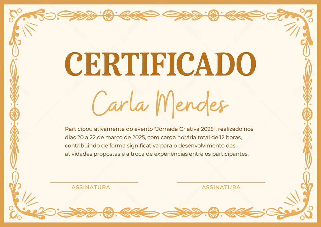 Certificado Jornada Criativa 2025 Carla Mendes Vetor AI + EPS Editável