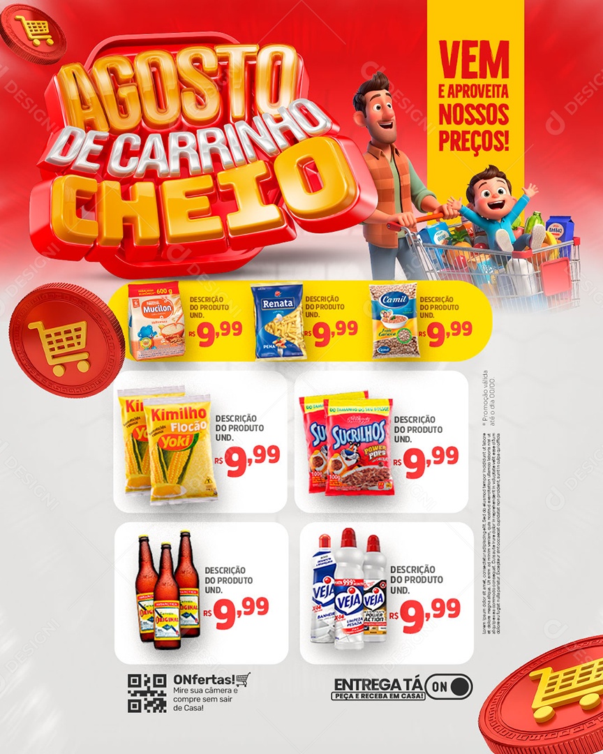 Encarte Agosto de Carrinho Cheio Social Media PSD Editável