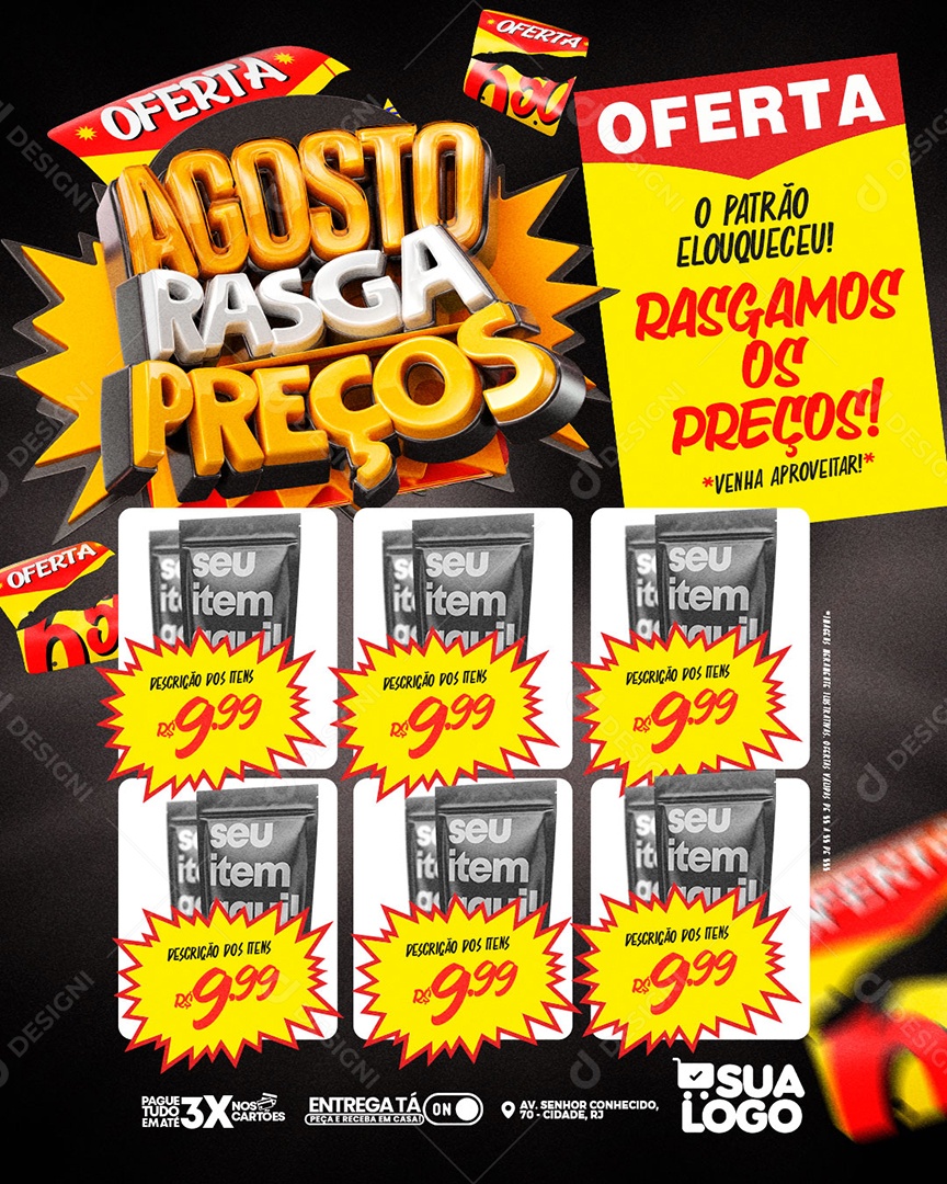 Encarte Agosto Rasga Preços Social Media PSD Editável