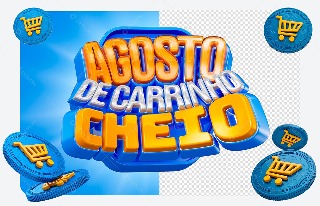 Selo 3D Agosto de Carrinho Cheio Para Composição PSD