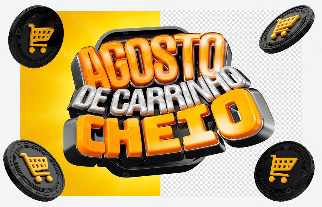 Selo 3D Agosto de Carrinho Cheio Para Composição PSD