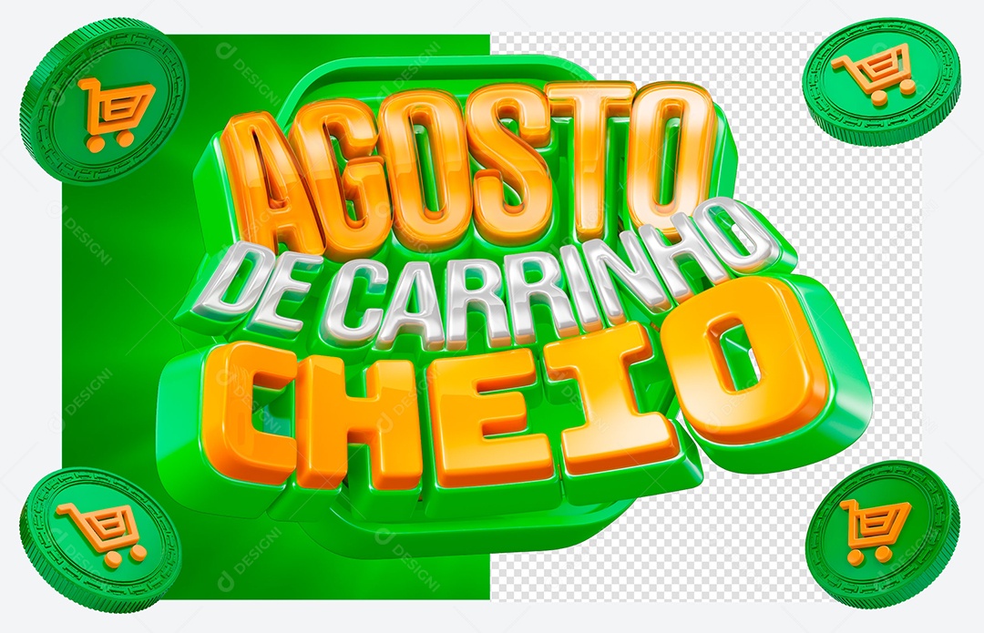 Selo 3D Agosto de Carrinho Cheio Para Composição PSD