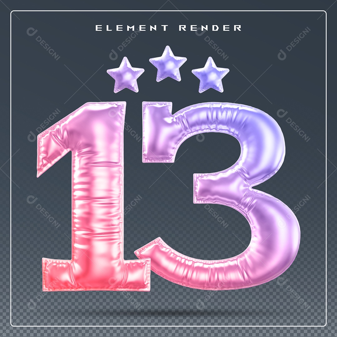 Elemento 3D Número 13 Colorido para Composição PSD