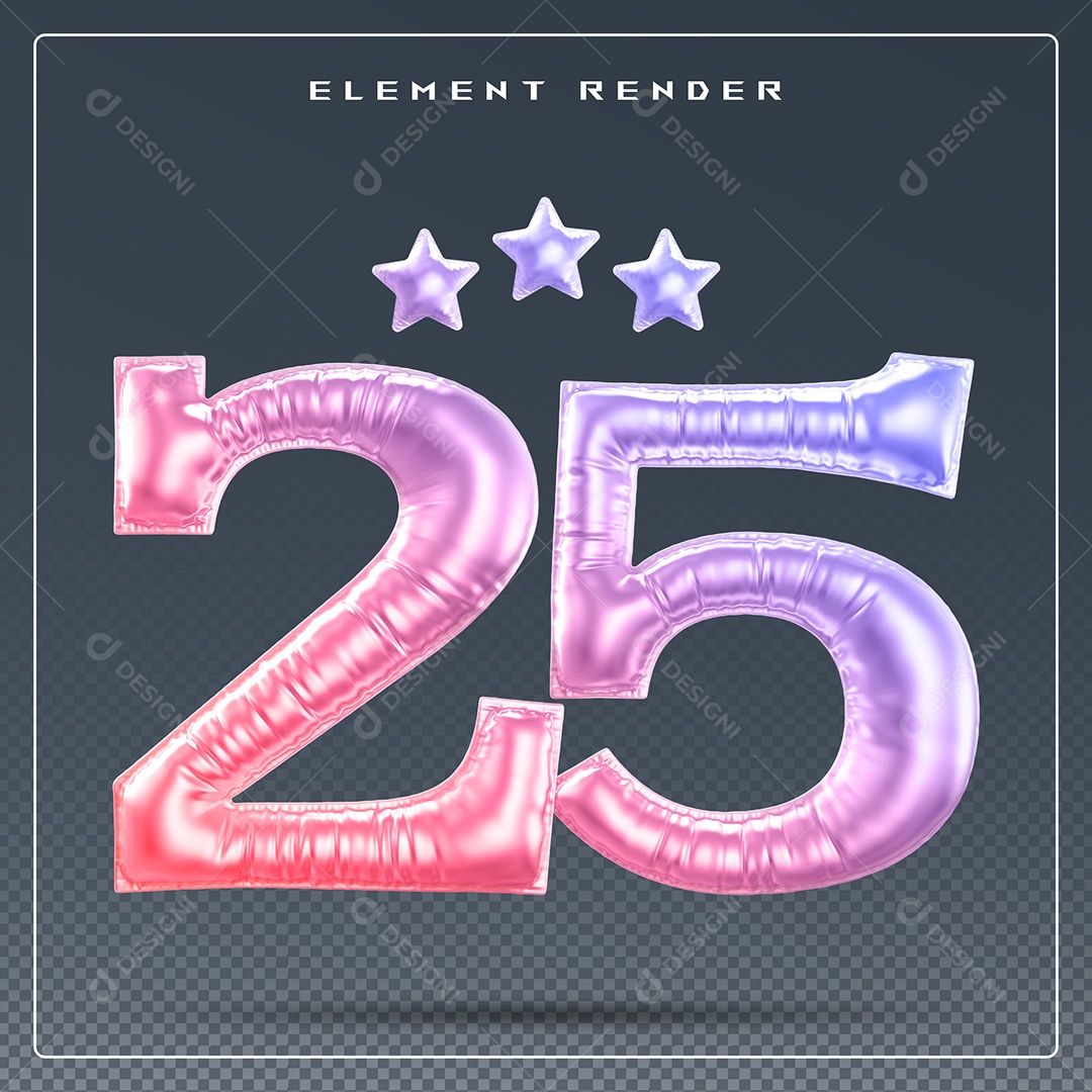 Elemento 3D Número 25 Colorido para Composição PSD