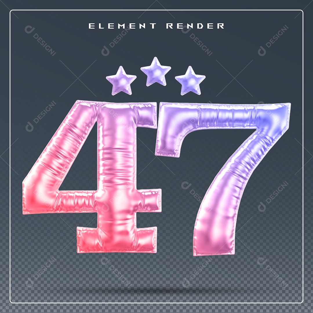 Elemento 3D Número 47 Colorido para Composição PSD