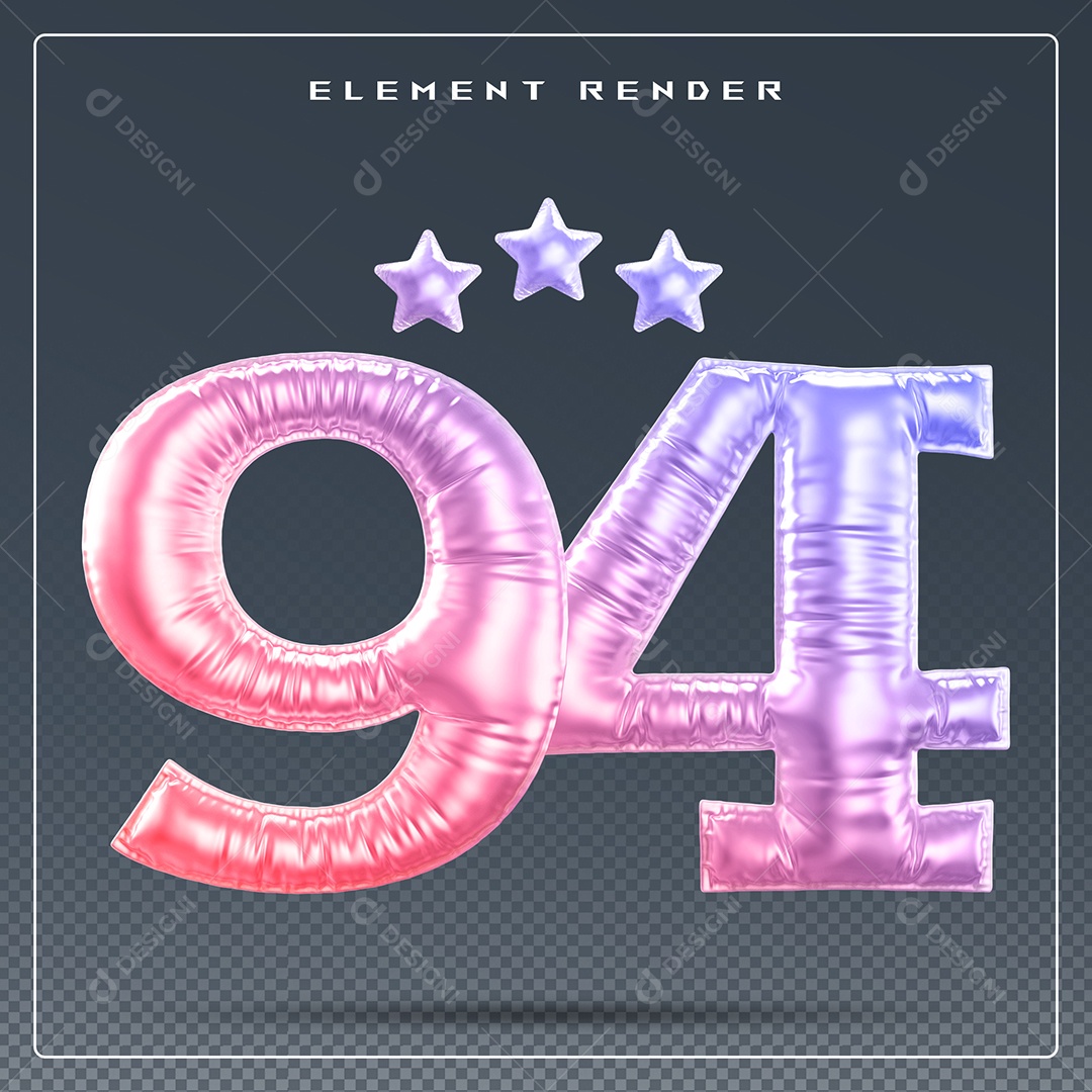 Elemento 3D Número 16 Colorido para Composição PSD