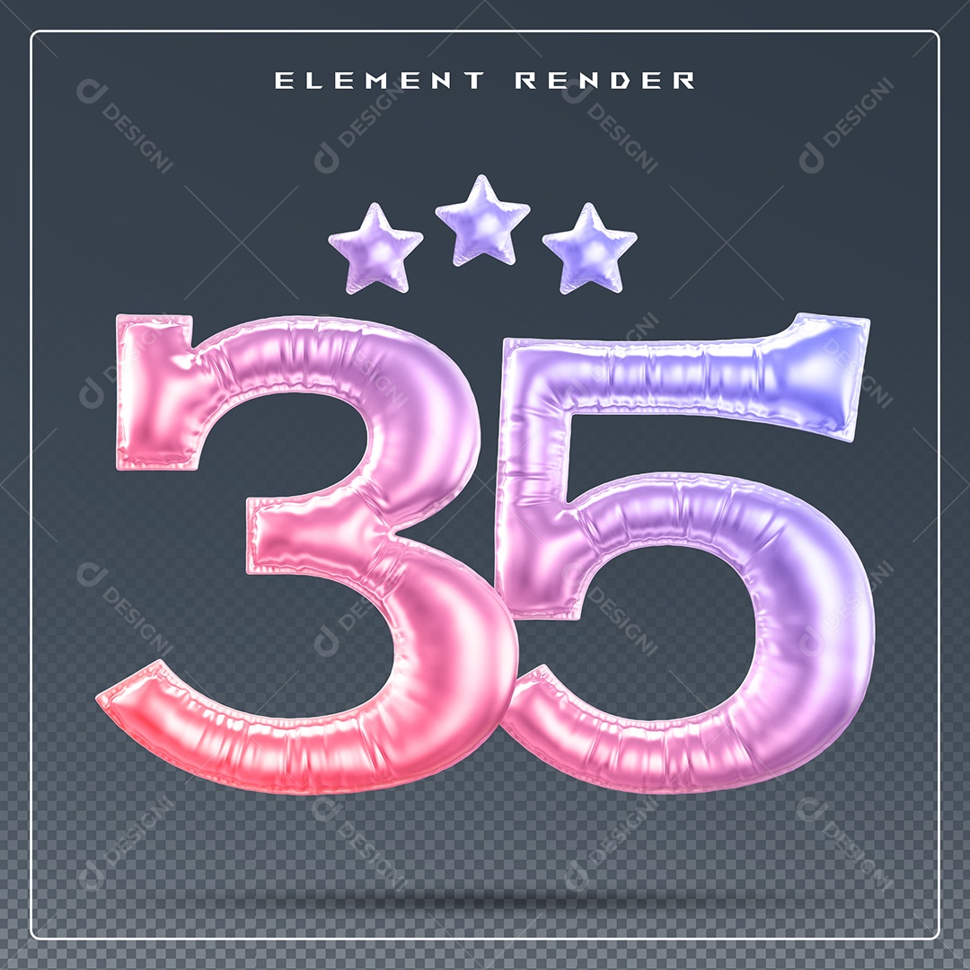 Elemento 3D Número 35 Colorido para Composição PSD