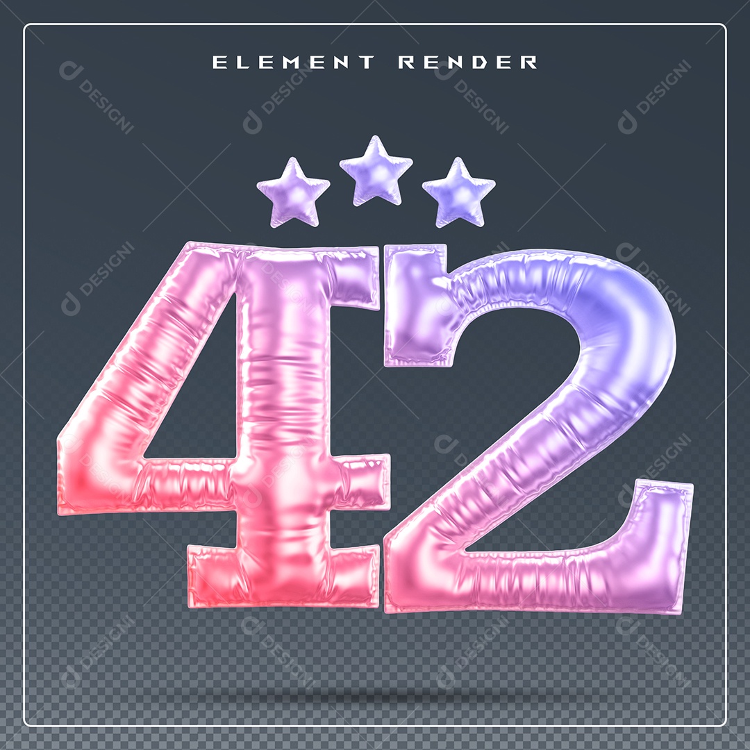 Elemento 3D Número 42 Colorido para Composição PSD