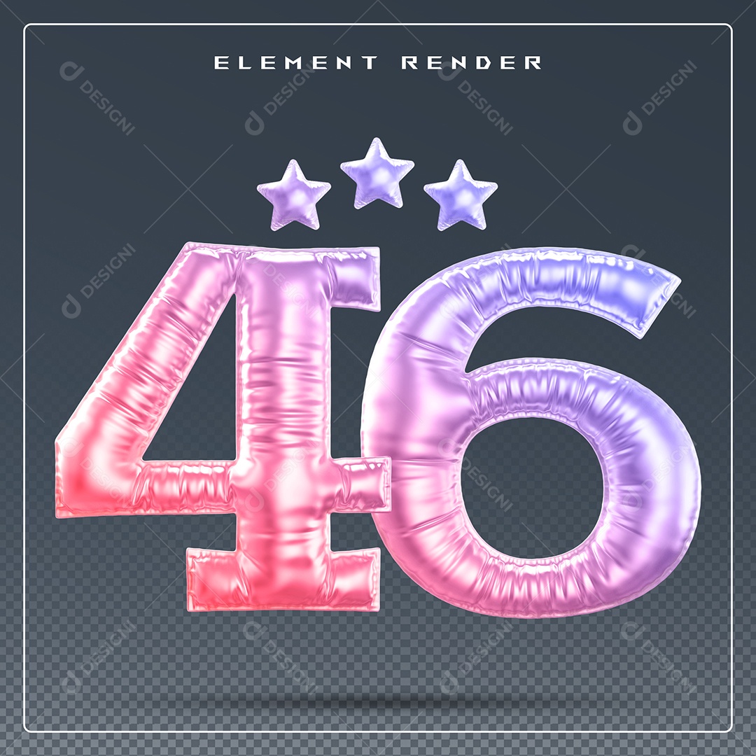 Elemento 3D Número 46 Colorido para Composição PSD