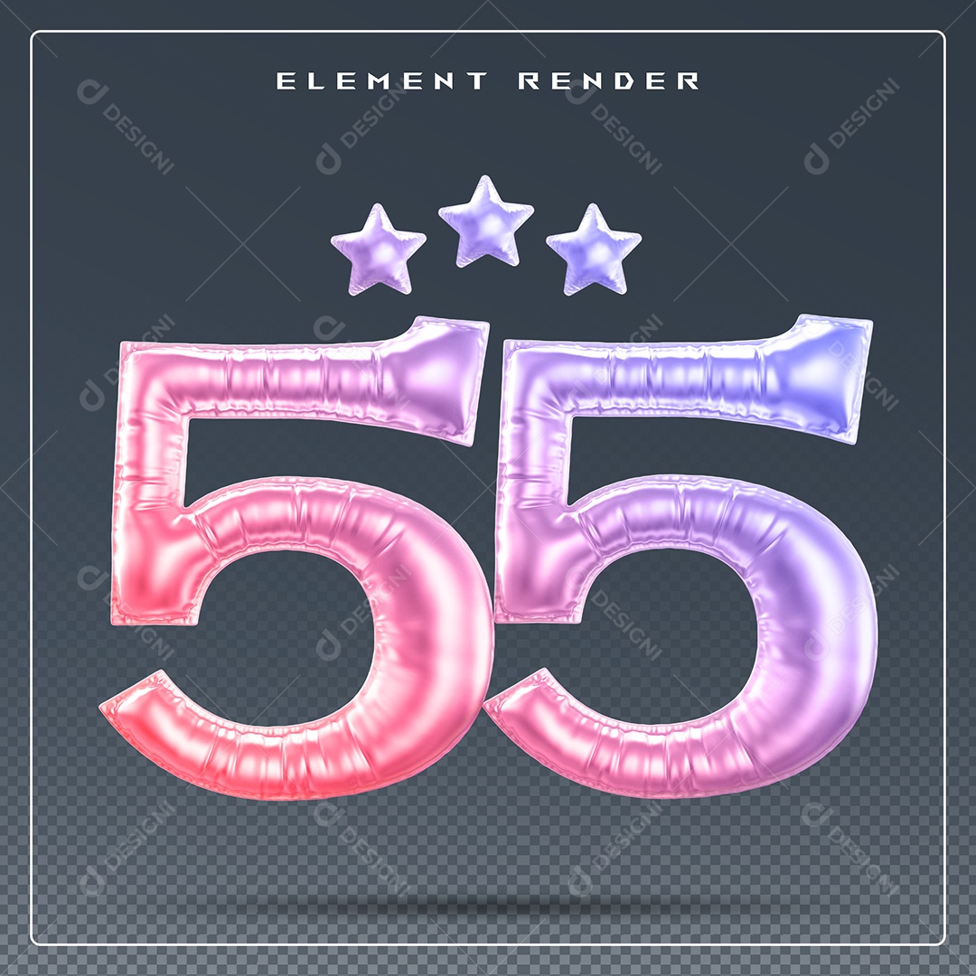 Elemento 3D Número 55 Colorido para Composição PSD