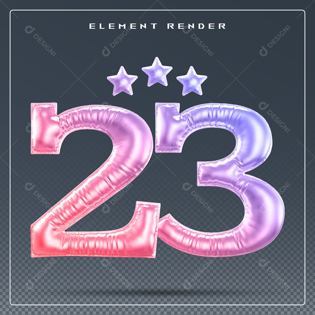 Elemento 3D Número 23 Colorido para Composição PSD