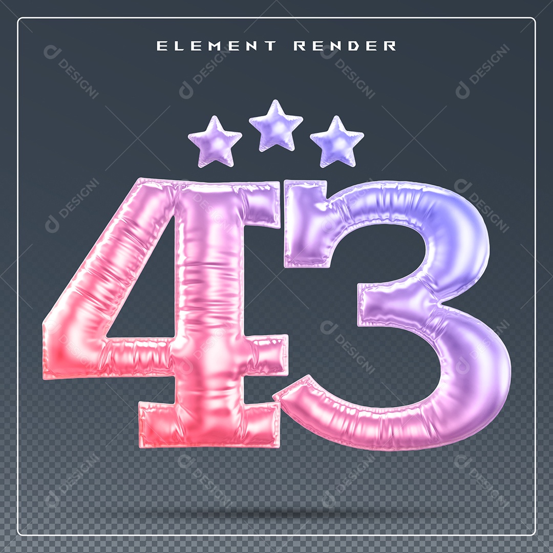 Elemento 3D Número 43 Colorido para Composição PSD