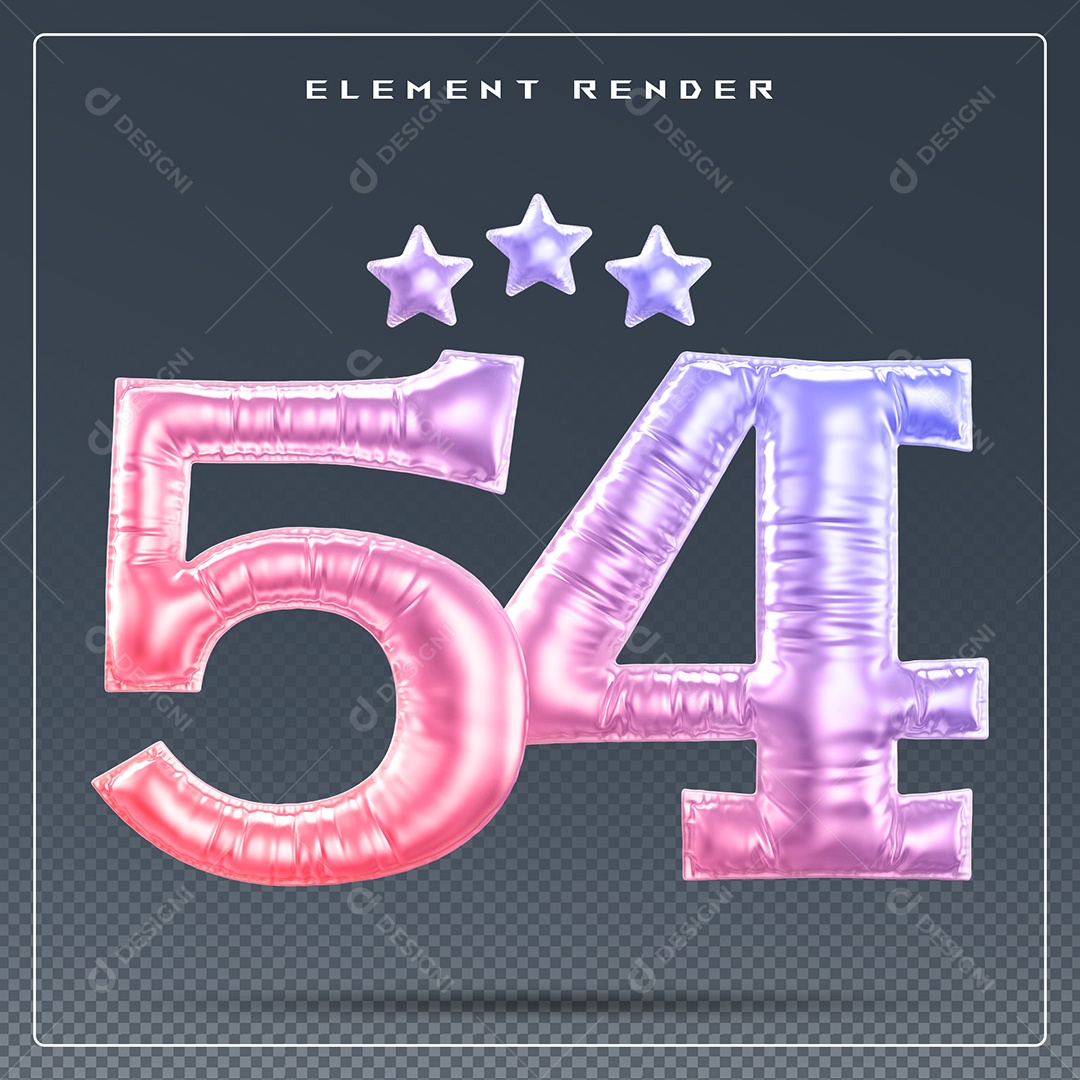 Elemento 3D Número 54 Colorido para Composição PSD