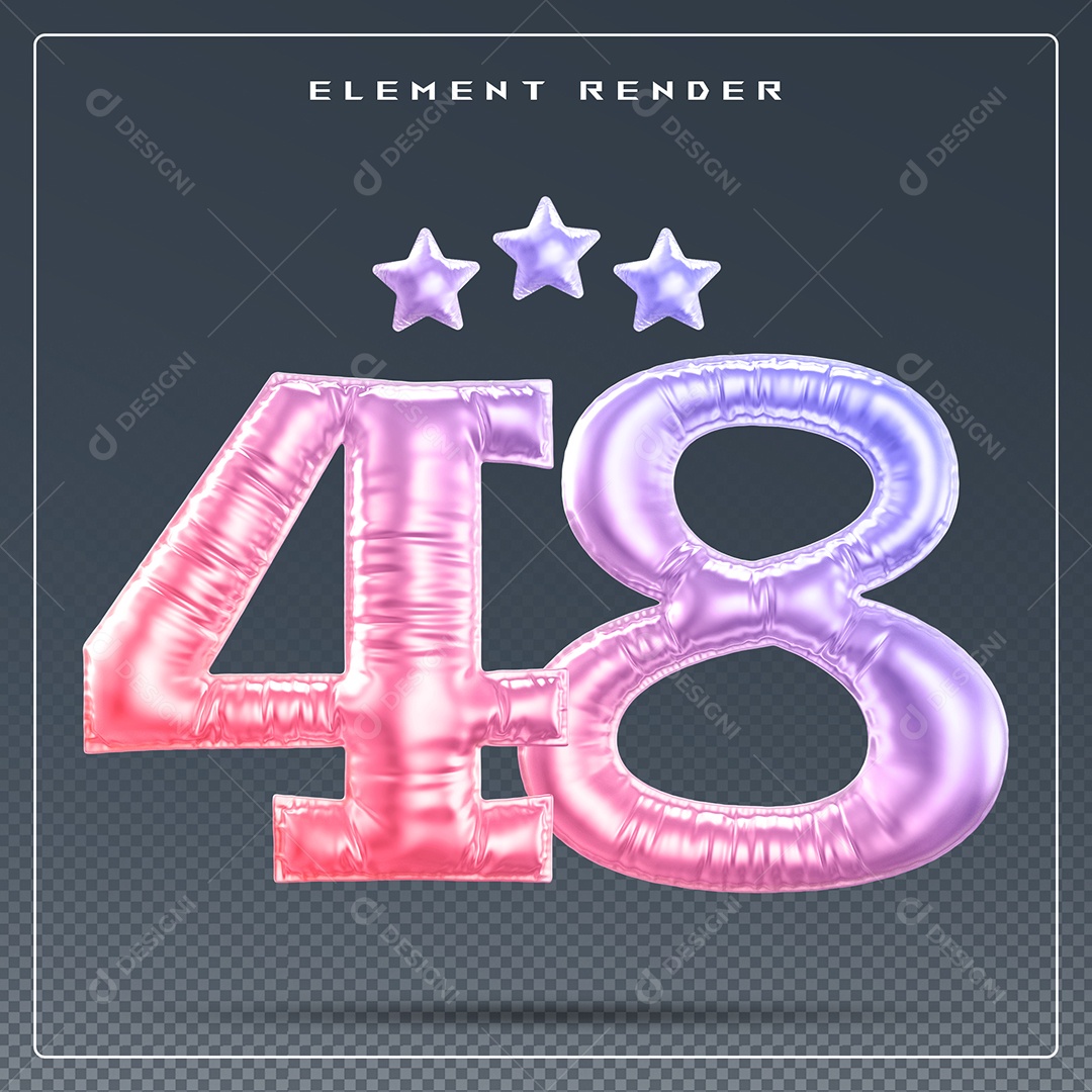 Elemento 3D Número 48 Colorido para Composição PSD