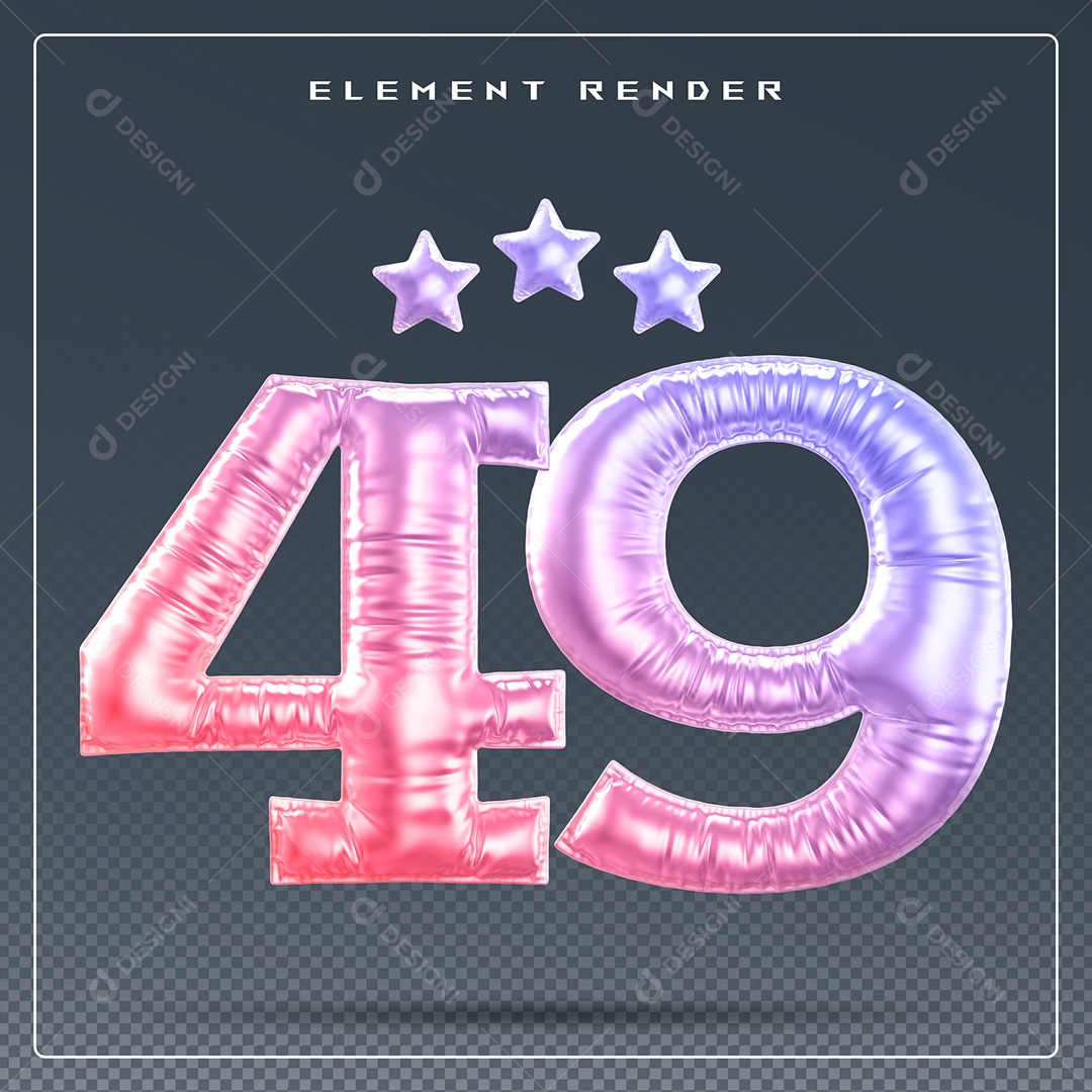 Elemento 3D Número 16 Colorido para Composição PSD