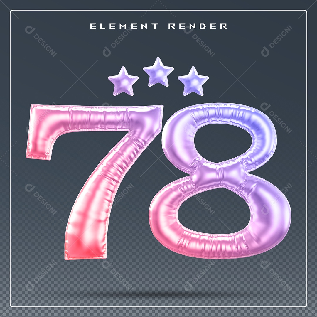 Elemento 3D Número 78 Colorido para Composição PSD