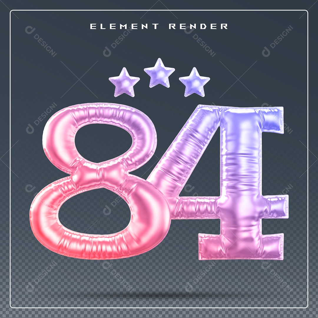 Elemento 3D Número 84 Colorido para Composição PSD