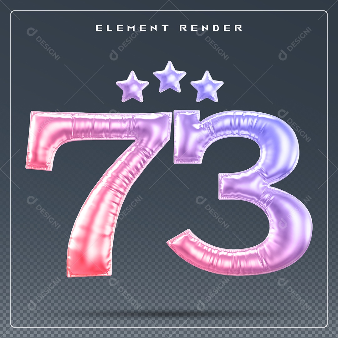 Elemento 3D Número 73 Colorido para Composição PSD