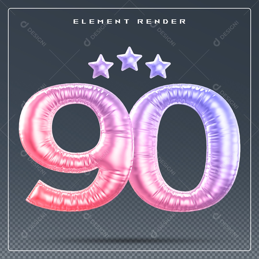 Elemento 3D Número 90 Colorido para Composição PSD
