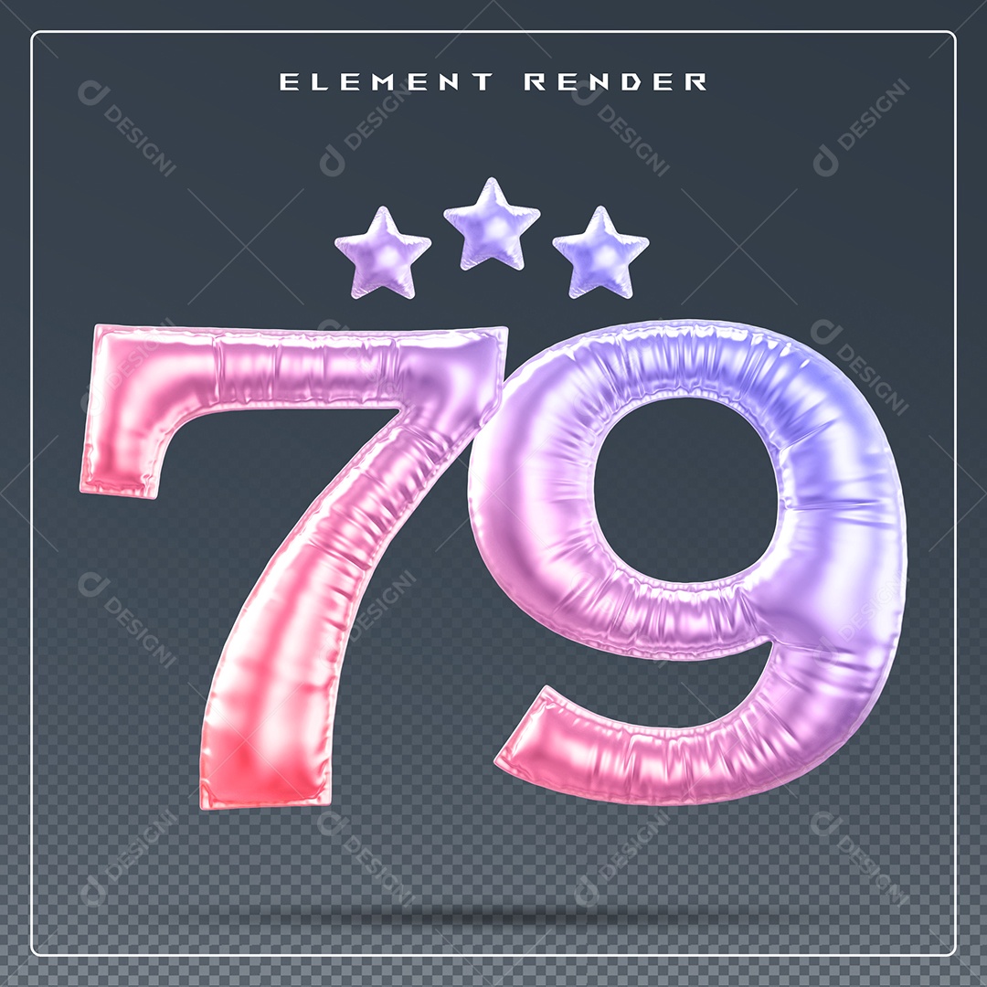 Elemento 3D Número 79 Colorido para Composição PSD