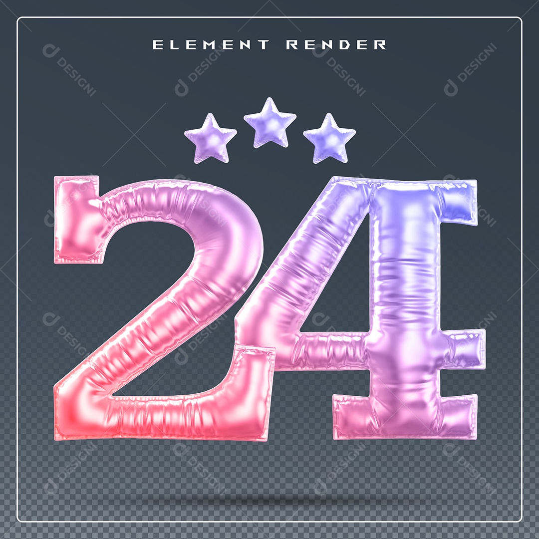 Elemento 3D Número 24 Colorido para Composição PSD