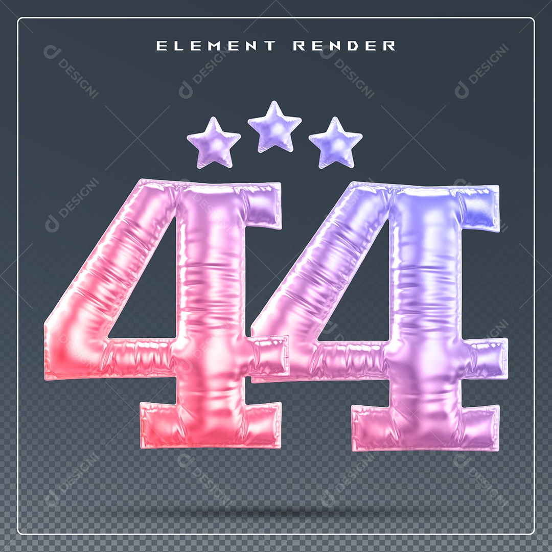 Elemento 3D Número 44 Colorido para Composição PSD