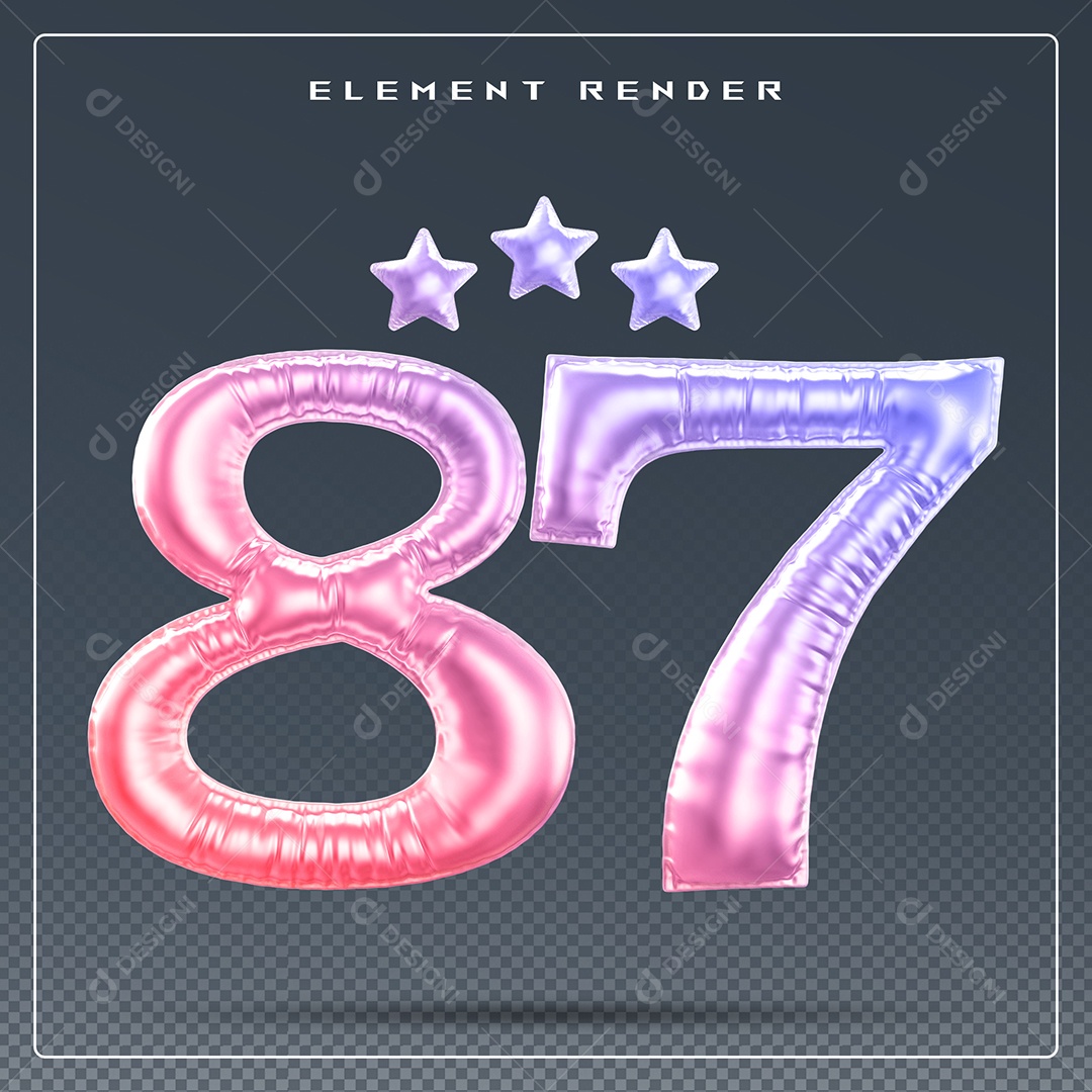 Elemento 3D Número 87 Colorido para Composição PSD