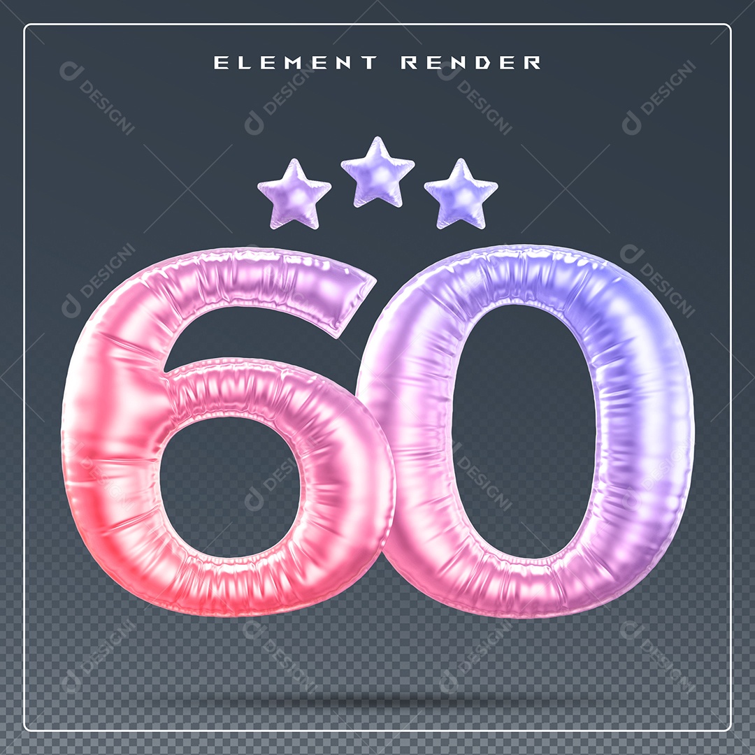 Elemento 3D Número 60 Colorido para Composição PSD