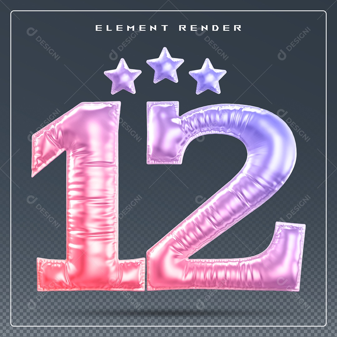 Elemento 3D Número 12 Colorido para Composição PSD