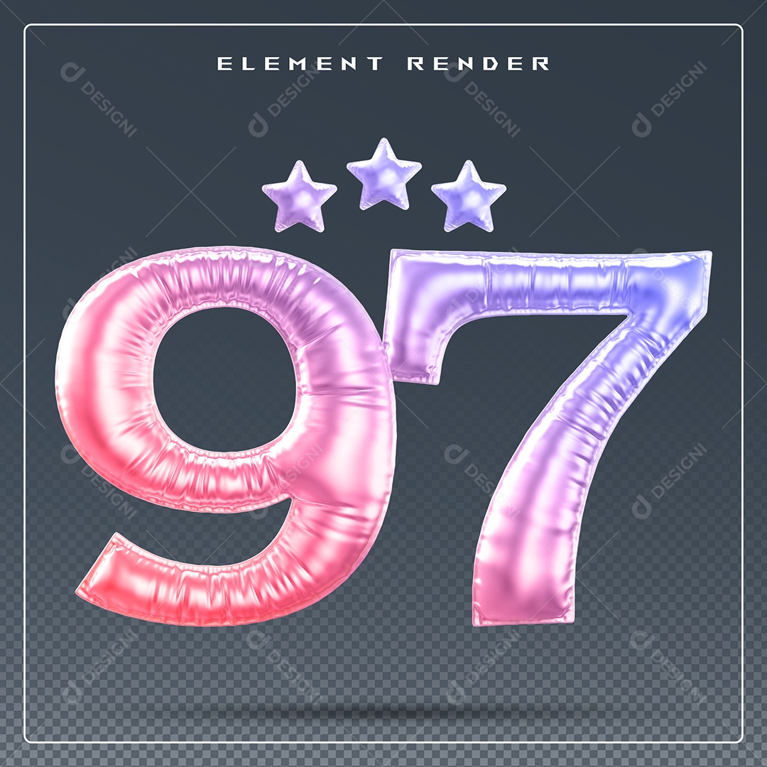 Elemento 3D Número 97 Colorido para Composição PSD