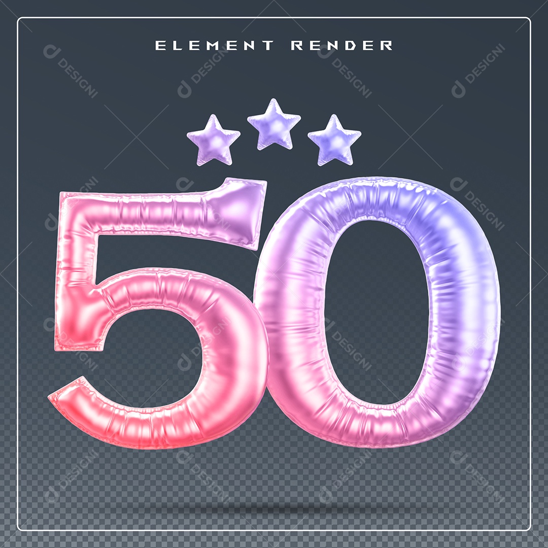 Elemento 3D Número 50 Colorido para Composição PSD