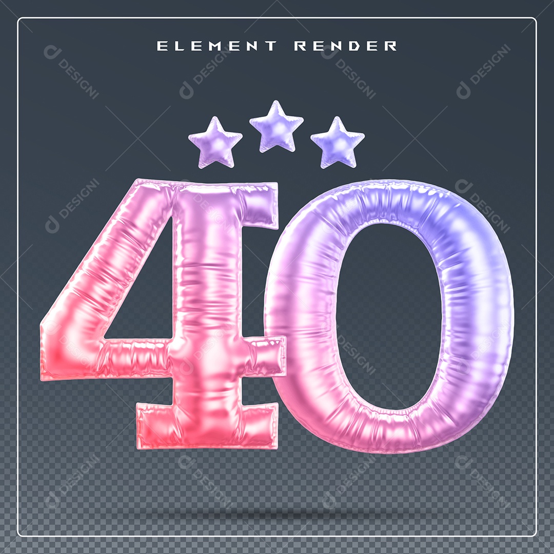 Elemento 3D Número 40 Colorido para Composição PSD