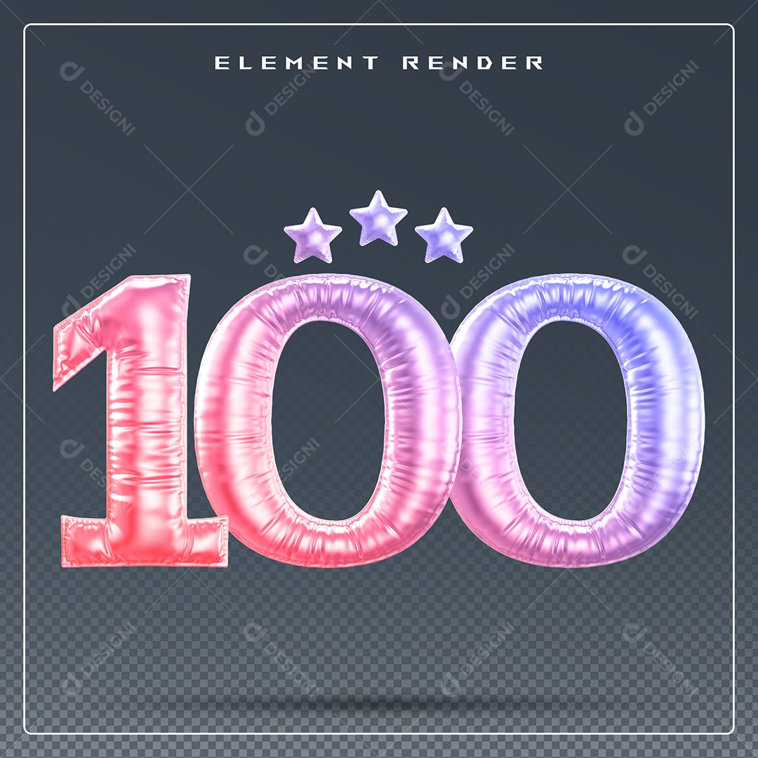 Elemento 3D Número 100 Colorido para Composição PSD