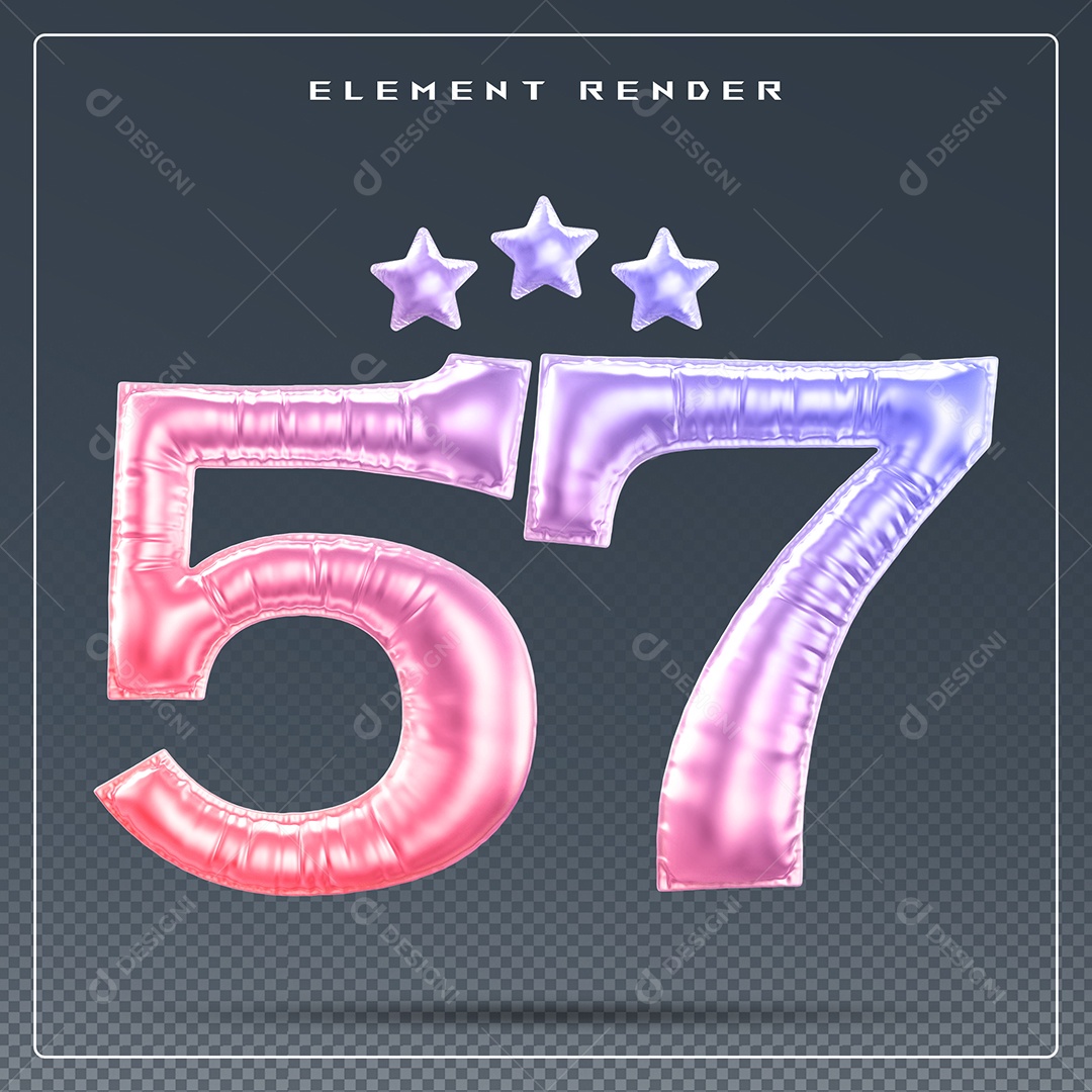 Elemento 3D Número 57 Colorido para Composição PSD