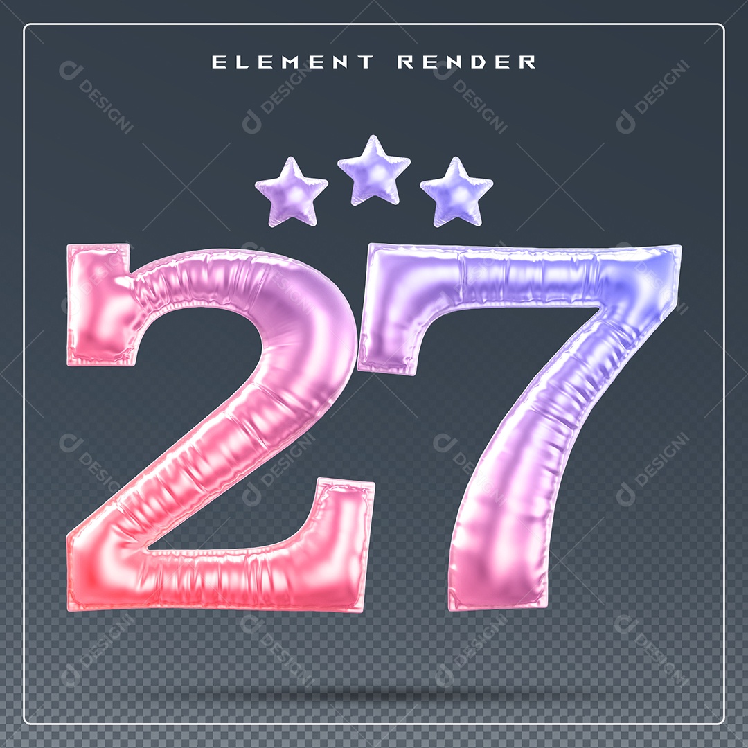 Elemento 3D Número 27 Colorido para Composição PSD