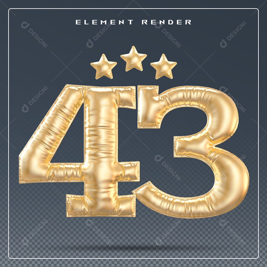 Elemento 3D Número 47 Dourado para Composição PSD