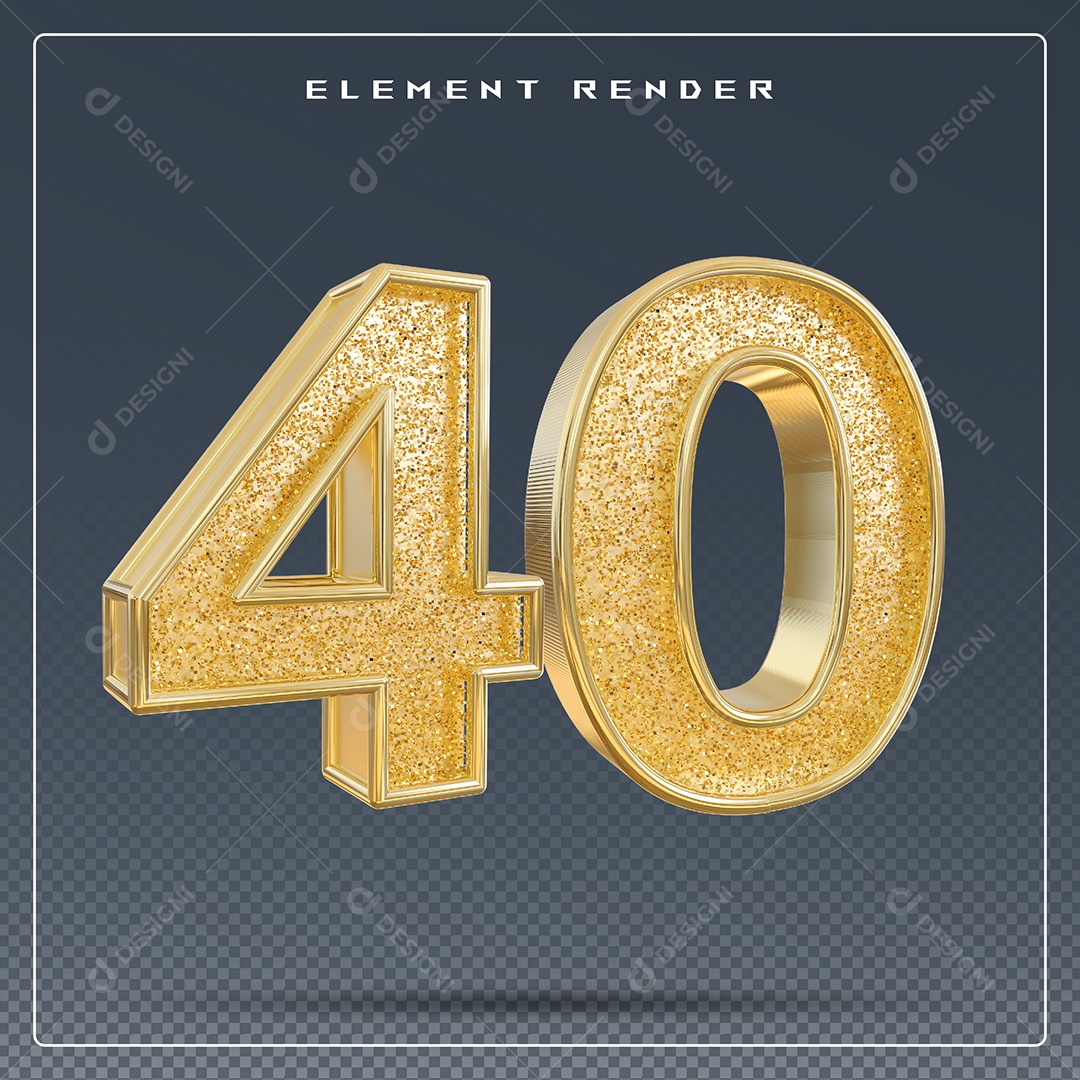 Elemento 3D Número 40 Dourado para Composição PSD