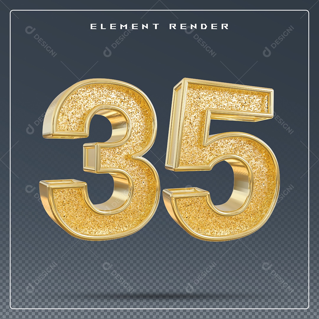Elemento 3D Número 35 Dourado para Composição PSD