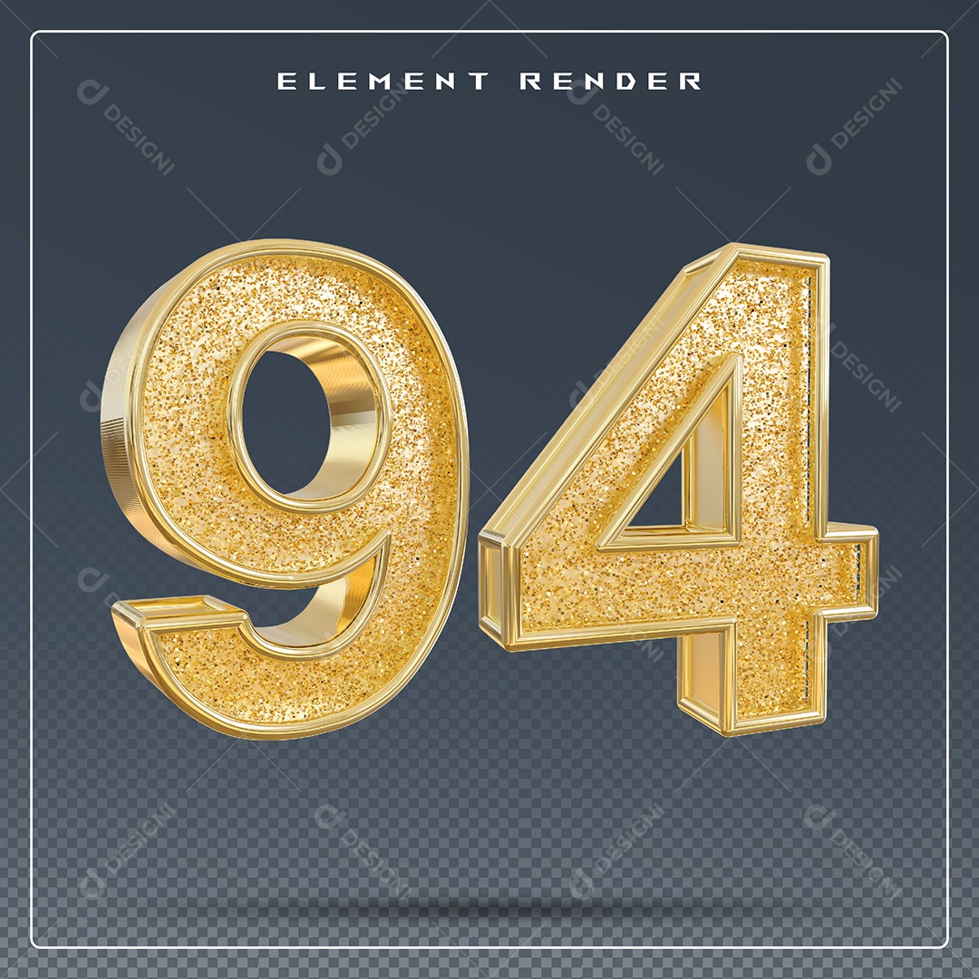 Elemento 3D Número 94 Dourado para Composição PSD
