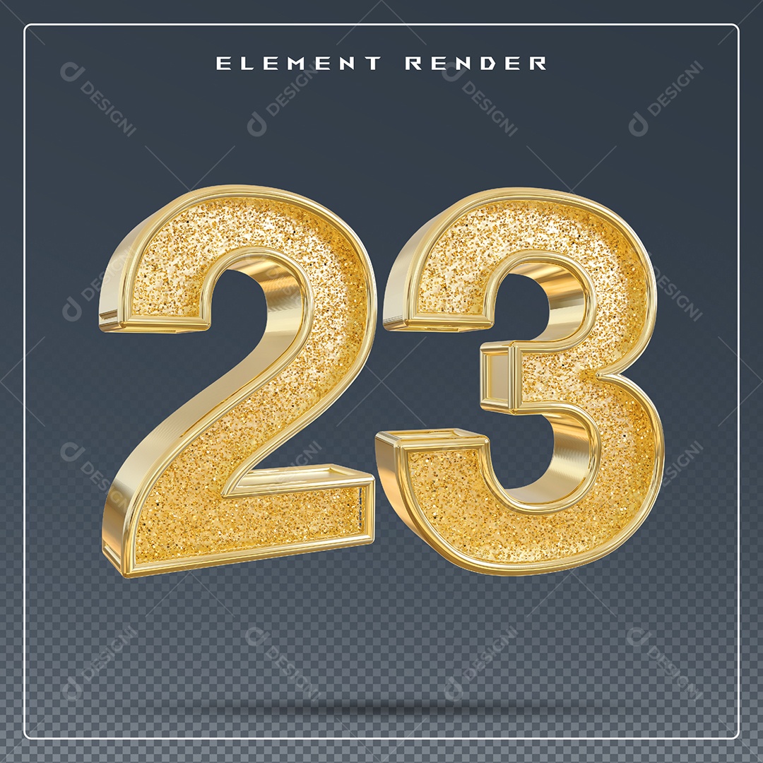 Elemento 3D Número 23 Dourado para Composição PSD