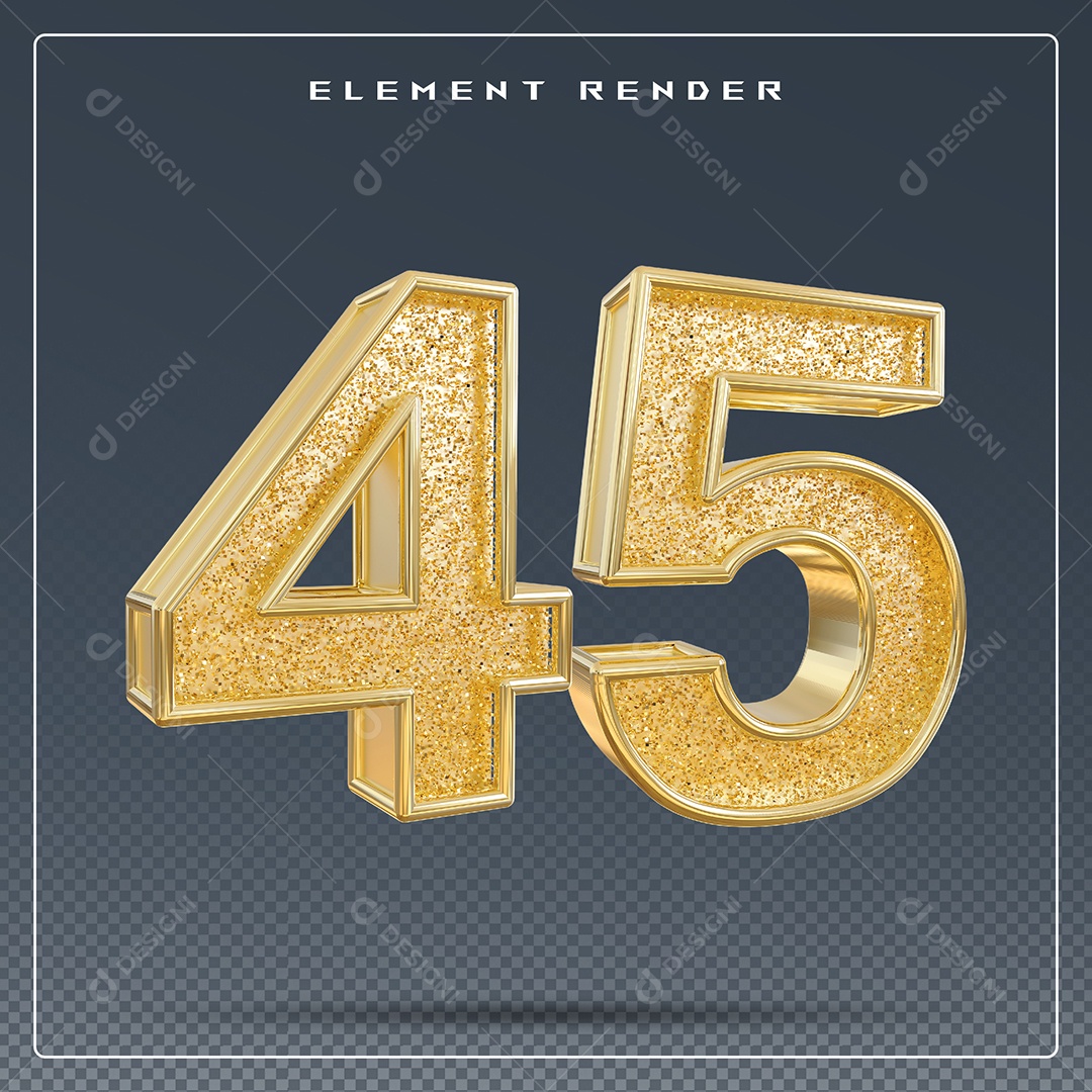 Elemento 3D Número 45 Dourado para Composição PSD