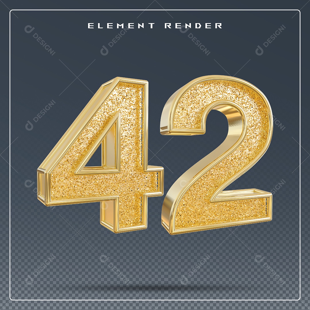 Elemento 3D Número 47 Dourado para Composição PSD