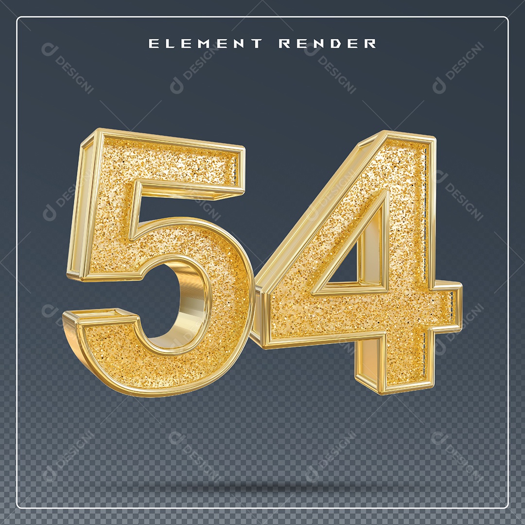 Elemento 3D Número 54 Dourado para Composição PSD