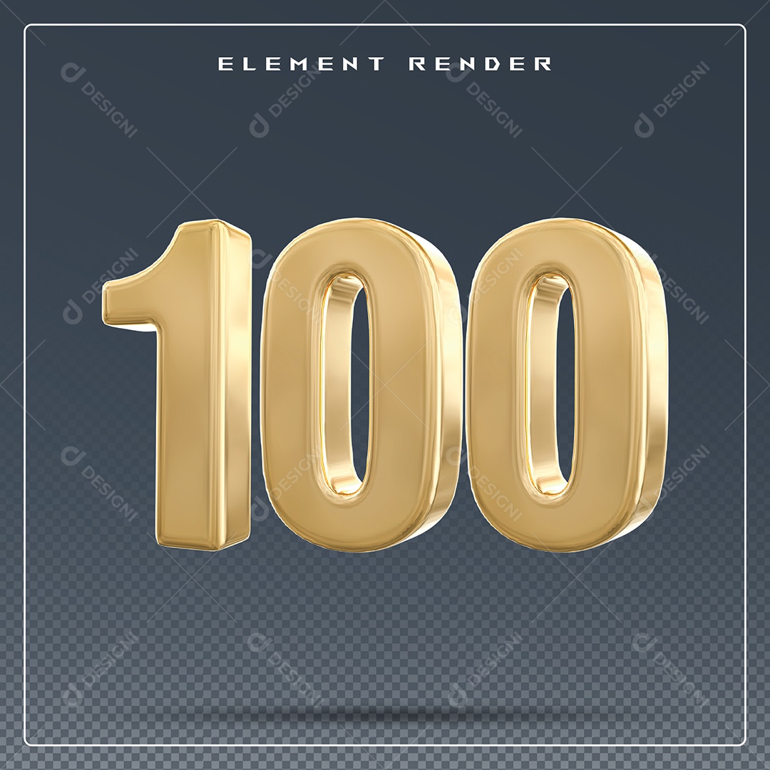 Elemento 3D Número 100 Dourado para Composição PSD