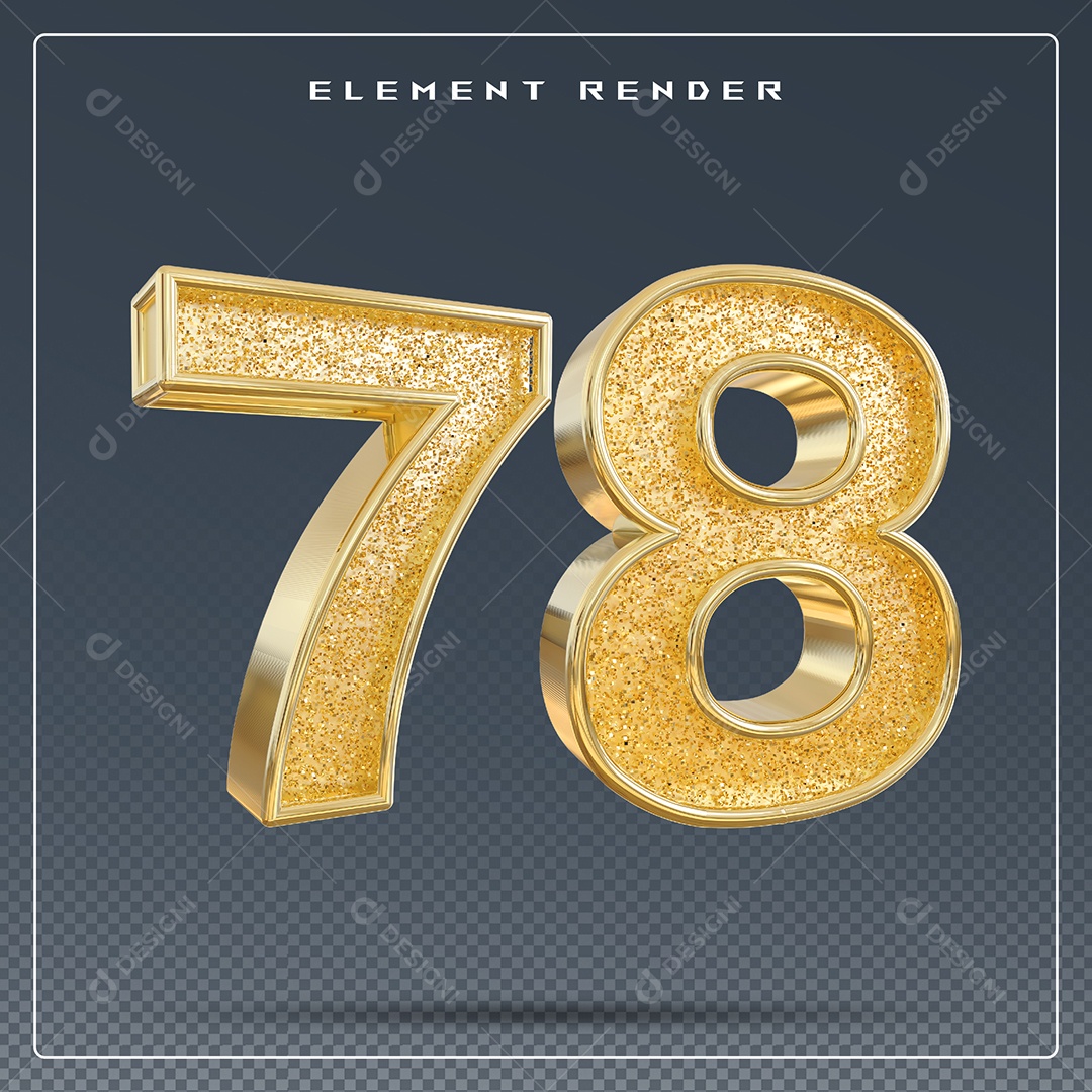 Elemento 3D Número 78 Dourado para Composição PSD