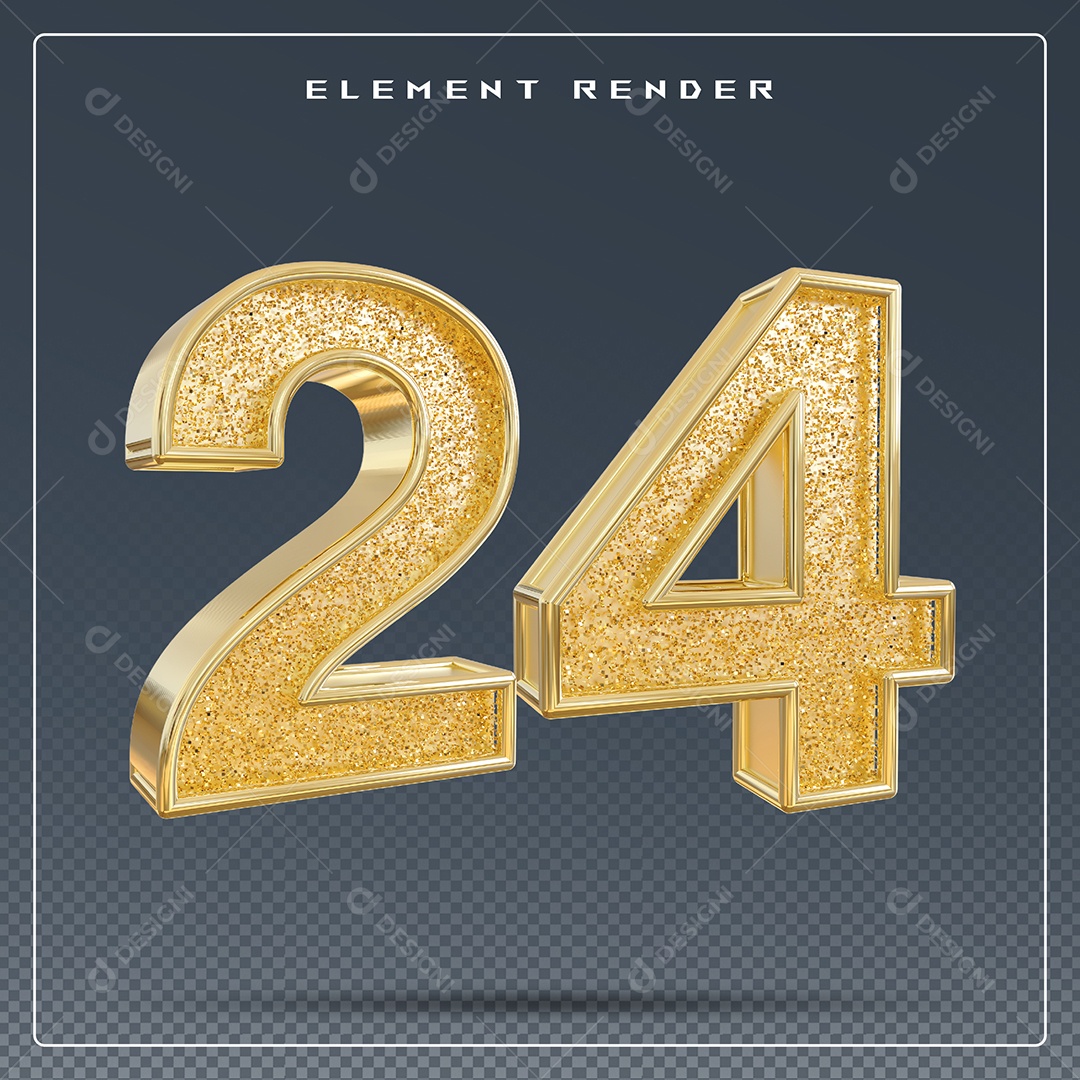 Elemento 3D Número 24 Dourado para Composição PSD